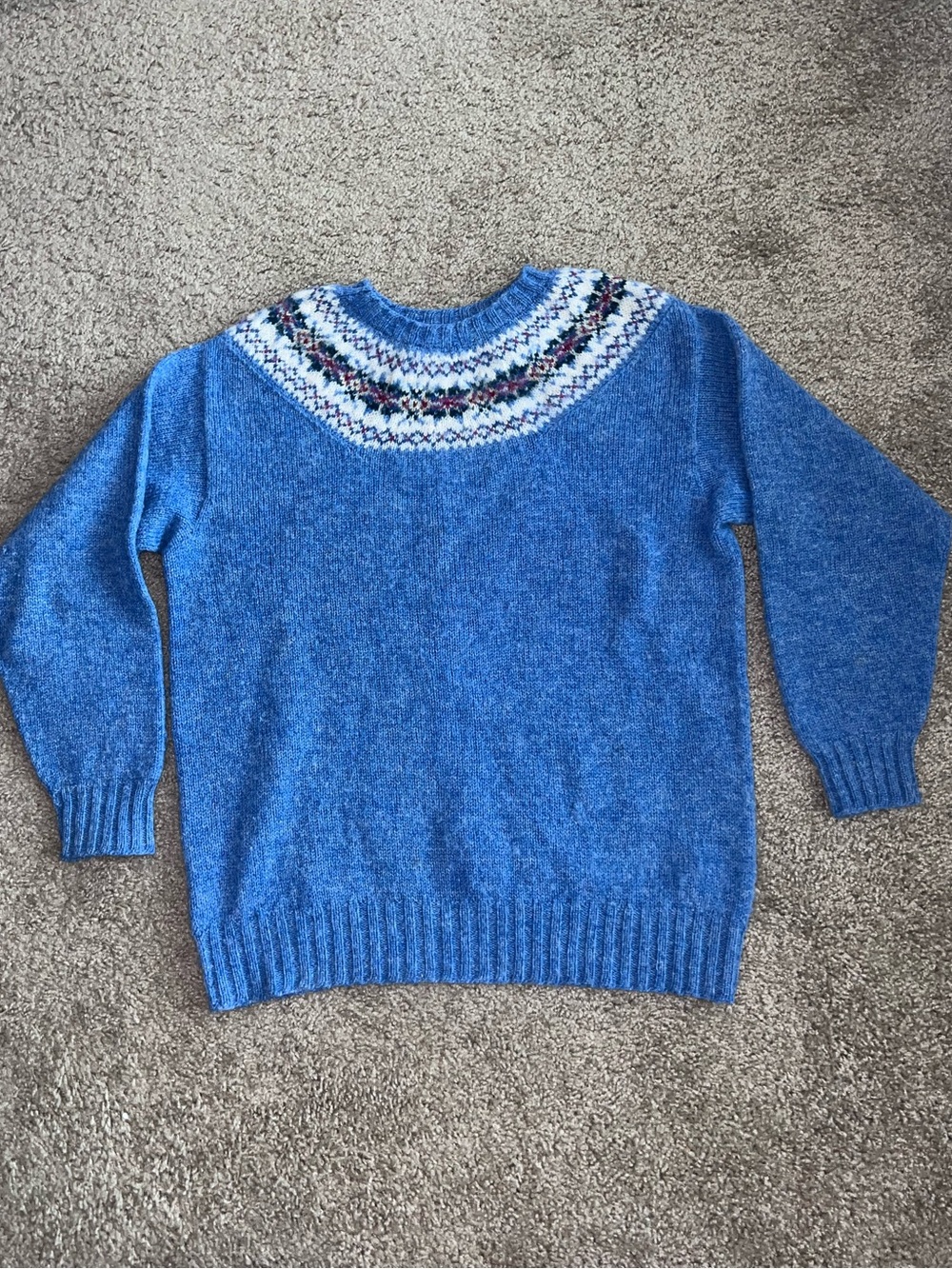 Vintage Shetlander 100% Wool Blue Geometric Sweater